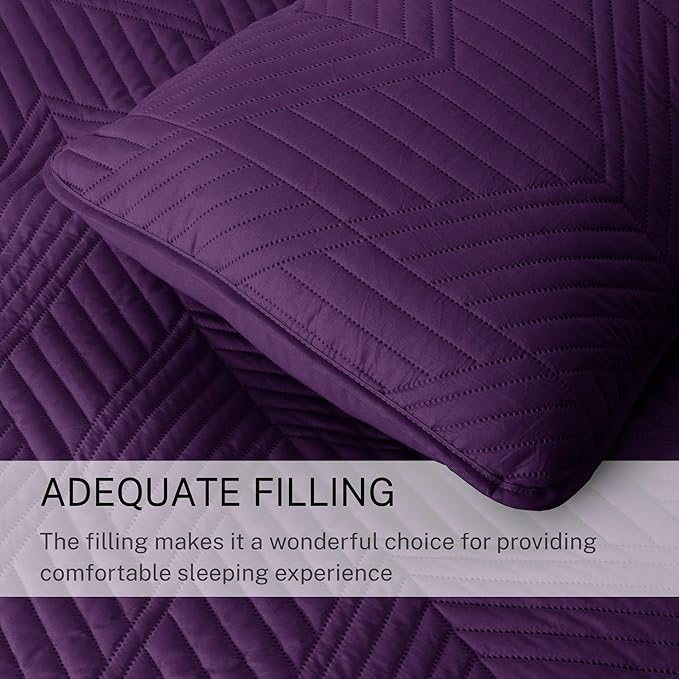 Exclusivo Mezcla Ultrasonic Twin Quilt Bedding Set, Lightweight Deep Purple Bedspreads Soft Modern Geometric Coverlet Set for All Seasons (1 Quilt and 1 Pillow Sham)