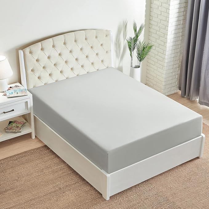 Mellanni Twin XL Fitted Sheet - Iconic Collection Bedding Sheets with up to 16 inch Deep Pocket - Soft & Cooling - Fade & Stain Resistant - 1 PC (Twin XL, Light Gray)