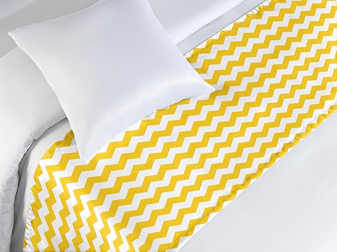 Lunarable Mustard Bed Runner, Zigzag Pattern Chevron Criss-Crossed Triangle Arrow Style Lines Geometric, Decorative Accent Bedding Scarf for Hotels Homes and Guestrooms, Twin, Yellow