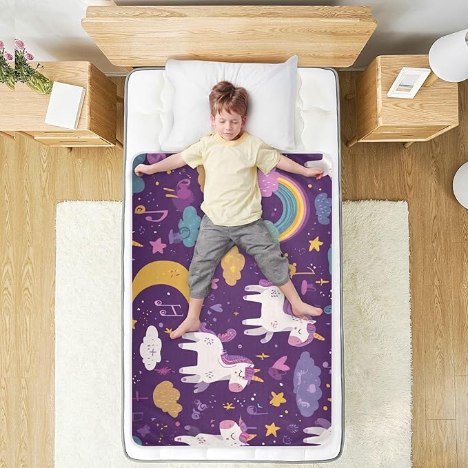 Waterproof Bed Pad Reusable Changing Pad Toddler Mattress Protector Large Pee Pad Baby Diaper Pad Soft Washable Liner Dark Purple Unicorn Rainbow Music Note