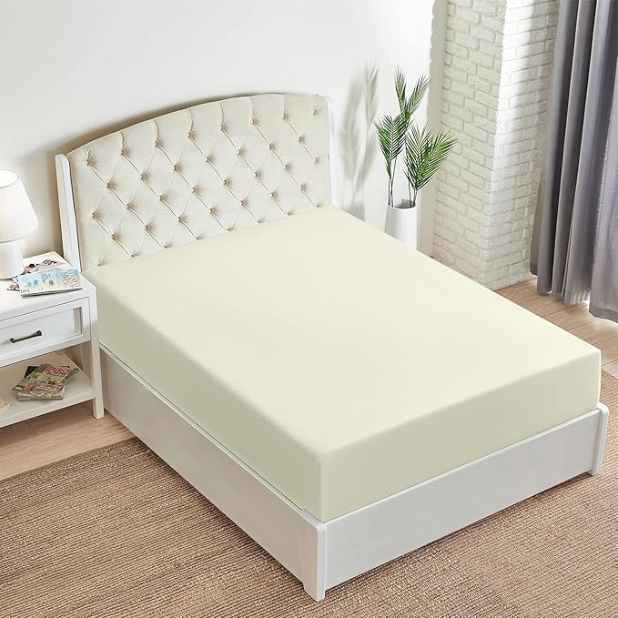 Mellanni California King Fitted Sheet - Iconic Collection Bedding Sheets with up to 16 inch Deep Pocket - Soft & Cooling - Fade & Stain Resistant - 1 PC (Twin XL, Golden Ivory)
