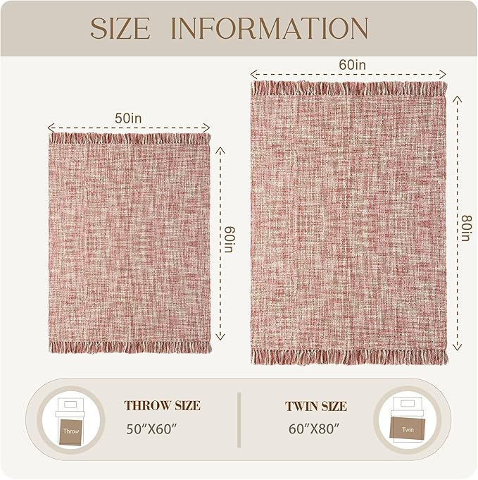 Multi-Color Light Pink Cable Knitted Throw Blanket for Couch,50"X60" Boho Style Textured Blankets for Home Decor,Super Soft Warm Cozy Chunky Knit Blanket with Decorative Tassels for Bed