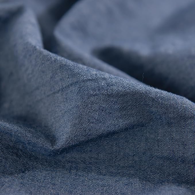 NEXHOME PRO Duvet Cover Queen 100% Washed Cotton, Organic Natural Linen Like Textured, Breathable, Durable, Home Bedding Set, Heathered Blue 9090