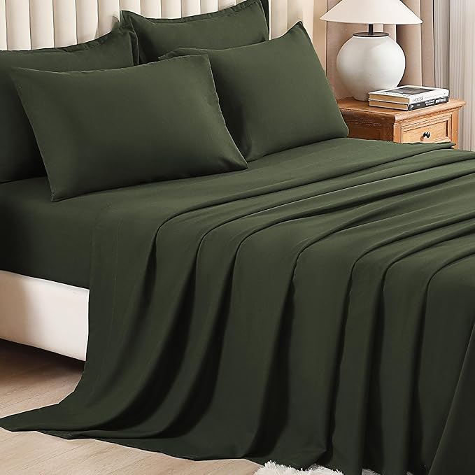 Litanika Twin/Twin XL Size Comforter Sets Grey Olive Green - 5 Pieces Bed in a Bag Twin/Twin XL Bedding Comforter Sets, Solid Lightweight Bed Set with Comforter, Sheets, Pillowcase & Sham