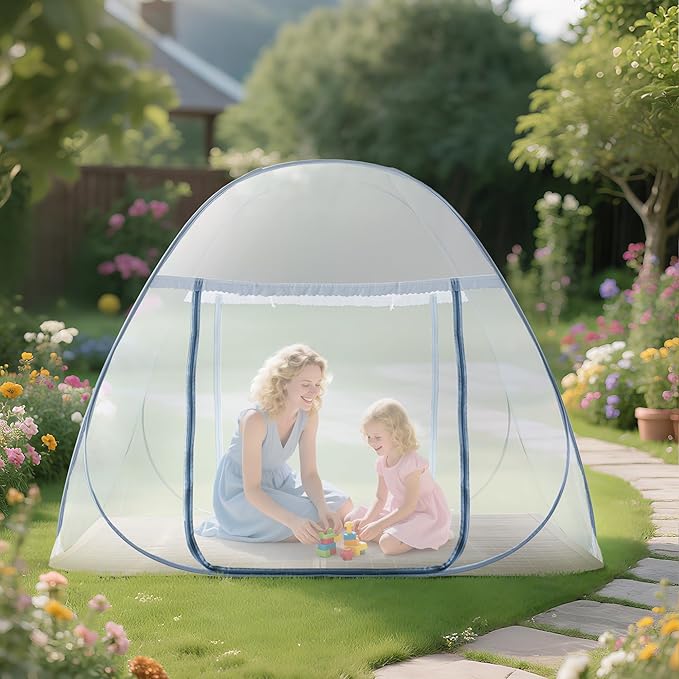Pop-Up Mosquito Net Tent for Bed, Portable Folding Design Camping Travel Mosquito Tent with Net Bottom for Baby Adults, Easy to Install and Wash for Queen Size Bed 79 x 59 x 59 inch
