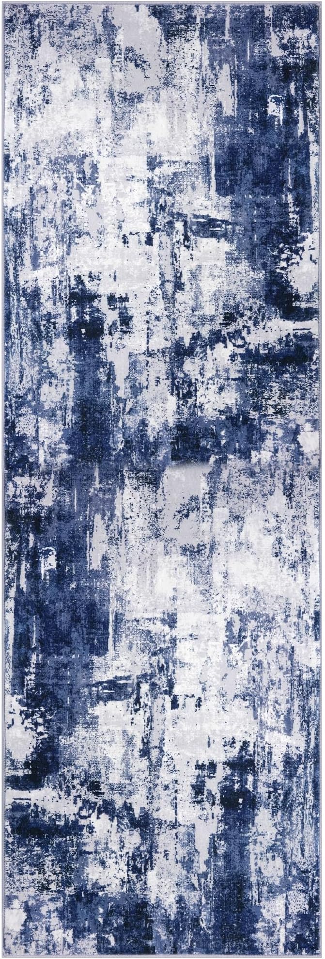 KOZYFLY Modern Abstract Runner Rug 2x6 Navy Blue Runners for Hallways Kitchen Rug Non Slip Washable Carpet Rug Runner Laundry Mat with Soft Low Pile for Entryway Bathroom Bedroom Kitchen