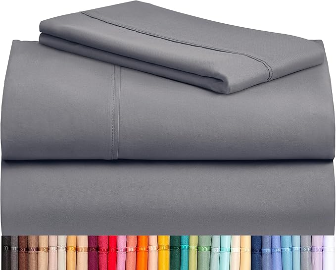 LuxClub Twin XL Sheets - Soft Kids Twin Bed Sheets for Boys and Girls, 3 PC Deep Pockets 18" Wrinkle Free Kids Fitted Sheets Machine Washable Hotel Bedding Silky Soft- Light Grey Twin XL