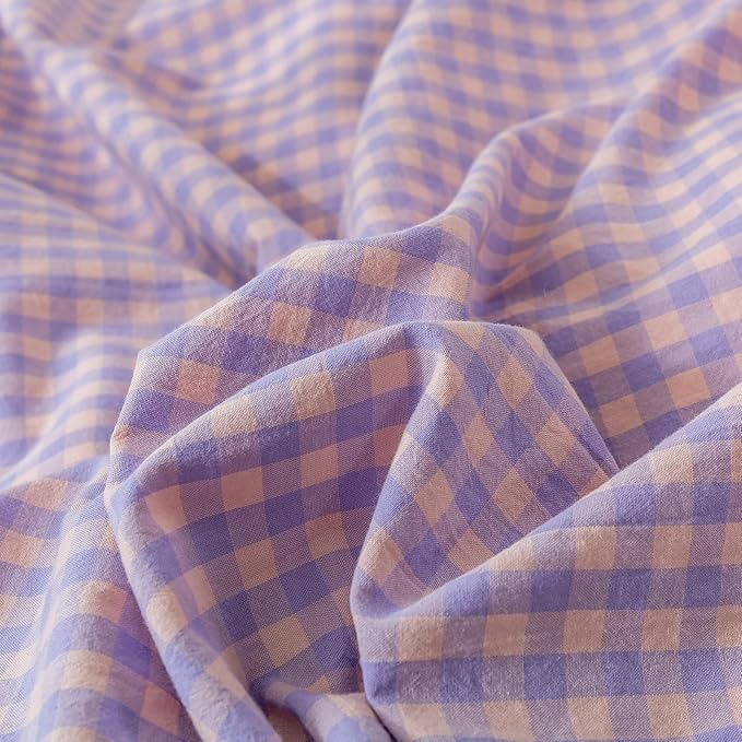 LifeTB Purple Gingham Comforter Set King Modern Plaid Checkered Pattern Comforter Soft Gingham Bedding Set Lightweight Purple Pink Grid Plaid Bedding Comforter Fluffy Checkered Comforter Set