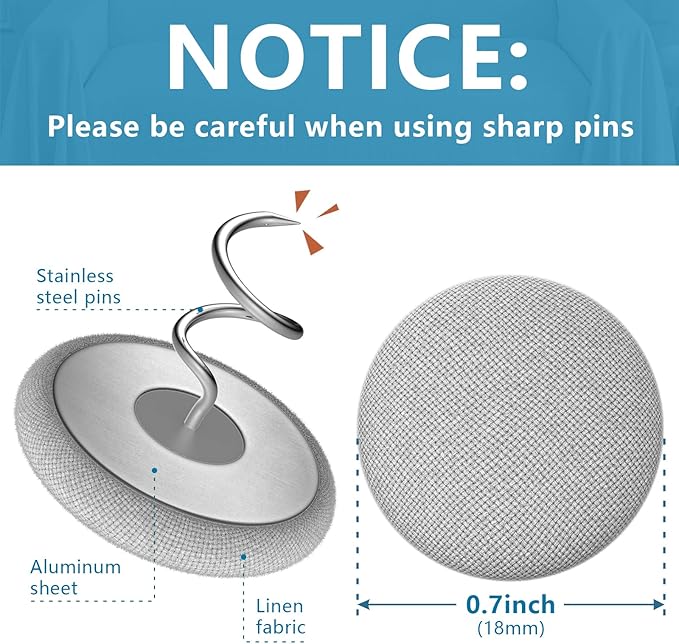 Flax Covered Button Twist Pins - for Bed Skirts Pins,Sofa,Upholstery,Armchair Caddies, Armrest Covers, Slipcovers (12, M-Light Gray 12)