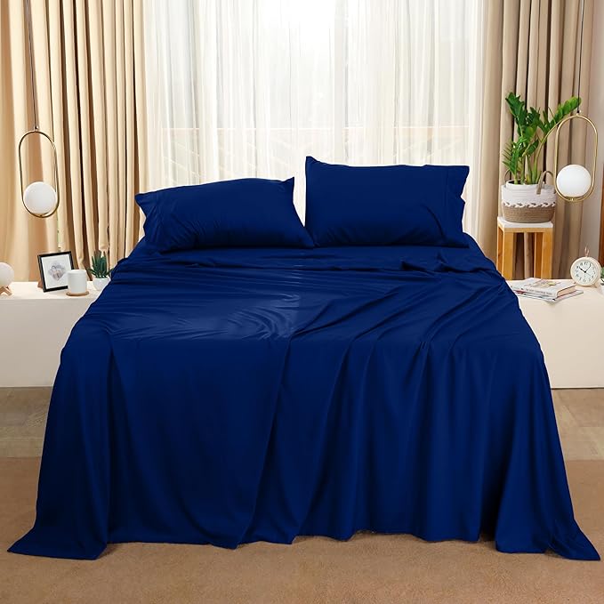 Utopia Bedding King Sheet Set – 4 Piece Bed Sheets for King Size Bed, Soft and Breathable Microfiber, Includes 1 Fitted Sheet, 1 Flat Sheet and 2 Pillowcases (Royal Blue)