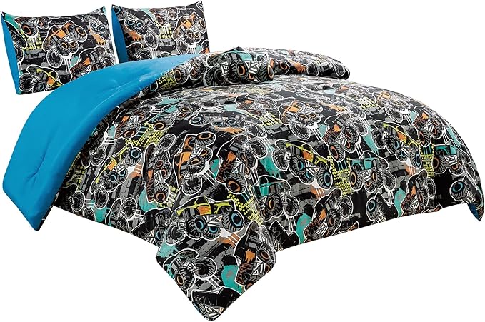 Chezmoi Collection 3-Piece Boys Twin Bedding Sets - Soft Microfiber Multi-Color Monster Truck Racing Kids Comforter Set Twin Size