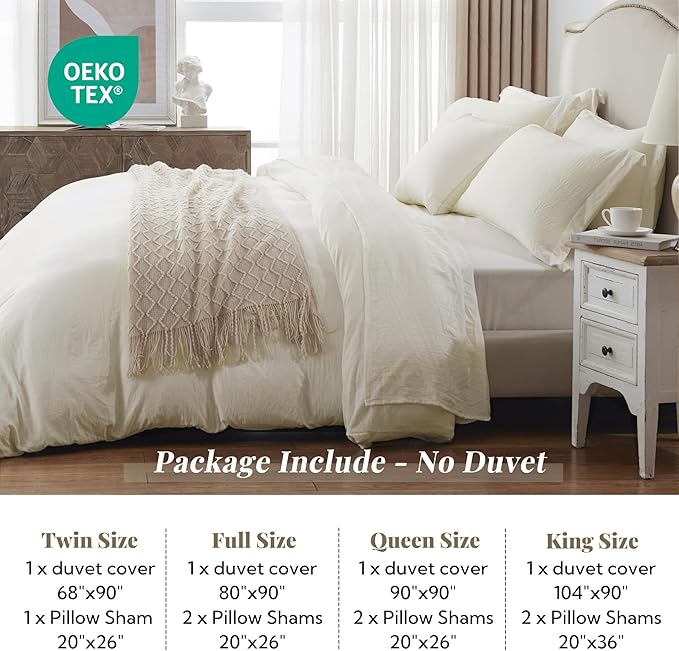 MILDLY Super Soft Duvet Cover - 100% Washed Microfiber Off White Comforter Cover Set 2 Pieces with Zipper Closure & Corner Ties
