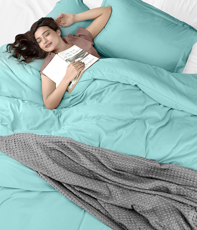 Utopia Bedding Duvet Cover Full Size - 3 Piece with Zipper Closure - 1 Comforter Cover 80X90 Inches & 2 Pillow Shams 20X26 Inches (Spa Blue) Comforter Not Included