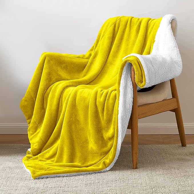 MOONLIGHT20015 Gold Sherpa Fleece Twin Blanket - (Ochre, 60X80 Inches) Warm and Fluffy Blankets for Winter - Reversible Thick and Cozy Twin Size Blankets for Bed, Camping and Travel