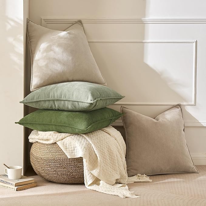 MIULEE Pack of 2 Sage Decorative Pillow Covers 18x18 Inch Soft Chenille Luxurious Couch Throw Pillows Farmhouse Cushion Covers with Elegant Design for Sofa Bedroom Living Room Spring Home Decor