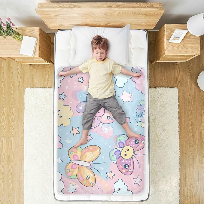 Waterproof Bed Pad Reusable Changing Pad Toddler Mattress Protector Large Pee Pad Baby Diaper Pad Soft Washable Liner Pink Butterfly Cloud