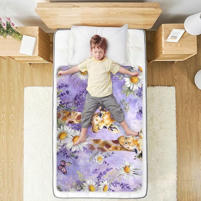 Waterproof Bed Pad Reusable Changing Pad Toddler Mattress Protector Large Pee Pad Baby Diaper Pad Soft Washable Liner Watercolor Giraffe Daisy Purple