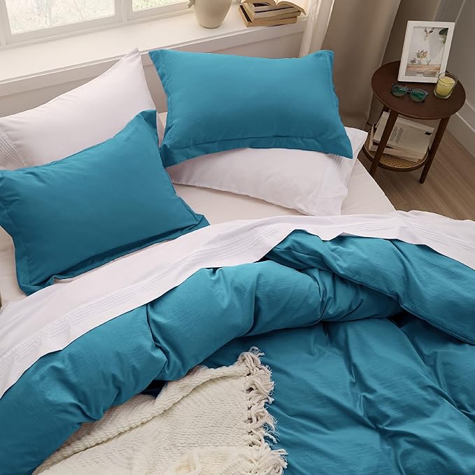 Bedsure Teal Duvet Cover King Size - 3 Pieces Prewashed Cotton-Like Polyester Extra Soft Bedding Set, Includes 1 Duvet Cover 104x90 Inches with Zipper Closure & 2 Pillow Shams, Comforter Not Included
