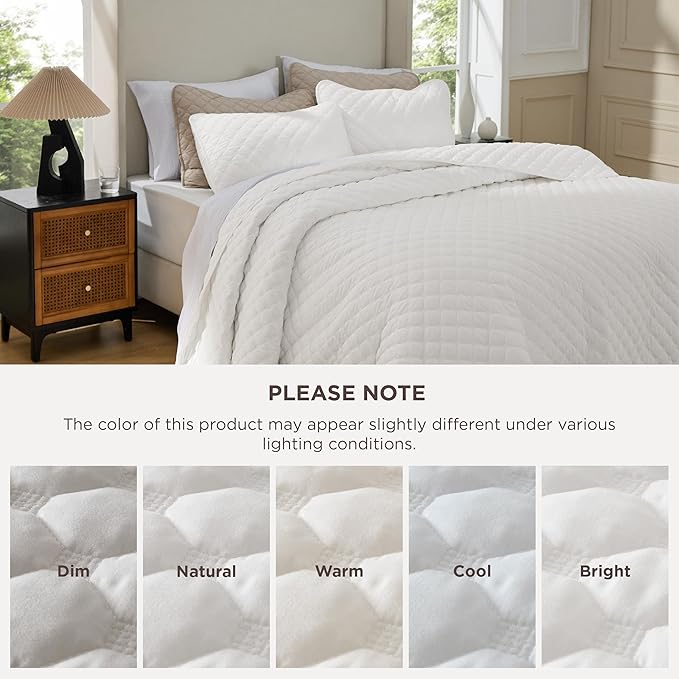 Bedsure Quilts Queen Size - Lightweight Bedspreads Queen Size with Classic Honeycomb Quilting, Soft Quilt Bedding Set, White Comforter Set Coverlet for All Seasons with 2 Pillow Shams (90" x 96")