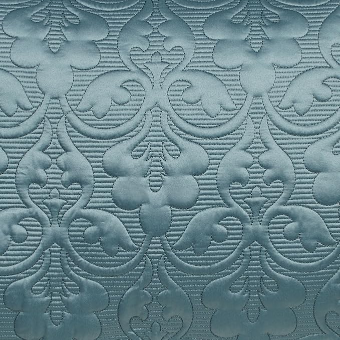 Cambridge Classic Luxury Bedding | Blue Shadow Solid Color Polyester Satin | Elaborate Damask Quilting | 6 Pc Bed Set Includes Oversized Full Bedspread, 2 Standard Shams, and 3 Decorative Pillows