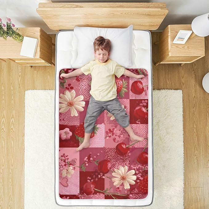 Waterproof Bed Pad Reusable Changing Pad Toddler Mattress Protector Large Pee Pad Baby Diaper Pad Soft Washable Liner Red Checkered Floral Cherry Strawberry