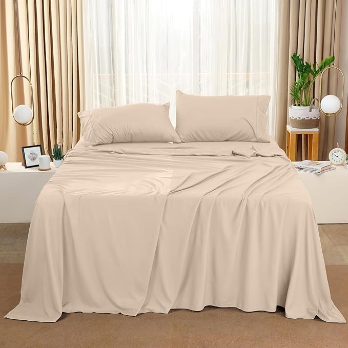 Utopia Bedding Full Sheet Set – 4 Piece Bed Sheets for Full Size Bed, Soft and Breathable Microfiber, Includes 1 Fitted Sheet, 1 Flat Sheet and 2 Pillowcases (Beige)
