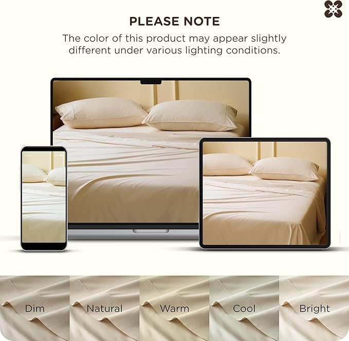 Bedsure Cooling Sheets Queen Size, Rayon Derived from Bamboo & Cotton Blend, GentleSoft, Breathable, Queen Sheet Set, Deep Pocket Up to 18 Inches, Hotel Luxury Bedding for Hot Sleepers, Beige