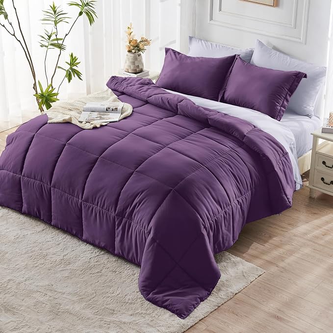 JOLLYVOGUE Full Comforter Set, Ultra-Soft Bed in a Bag Full Size 7 Pieces, Oeko-TEX Certified Bedding Set with Down Alternative Comforter, Sheets, Pillowcases & Shams, Purple & Lavender