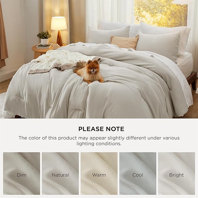 Bedsure Queen Comforter Set, Beige Soft Prewashed Bedding for All Seasons, 3 Pieces GentleSoft™ Bed Set, 1 Lightweight Comforter (90"x90") and 2 Pillowcases (20"x26")