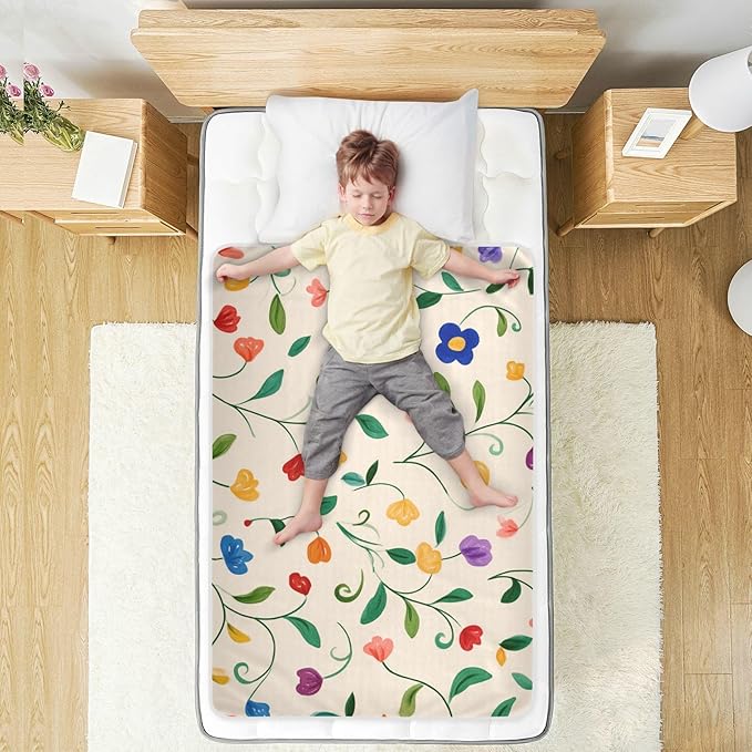 Waterproof Bed Pad Reusable Changing Pad Toddler Mattress Protector Large Pee Pad Baby Diaper Pad Soft Washable Liner Floral Beige Vines Leaves