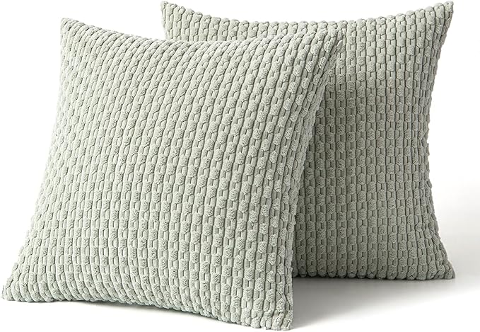 MIULEE Pack of 2 Decorative Throw Pillow Covers 20x20 Inch Soft Boho Striped Textured Corduroy Pillow Covers Modern Farmhouse Home Decor for Couch Bed Sofa Living Room Light Green