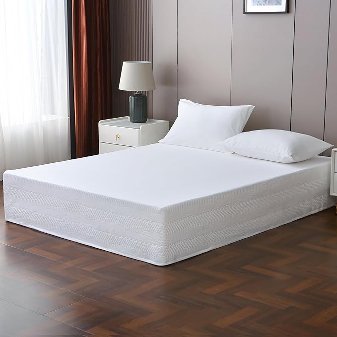 Full Bed Skirt-Box Spring Cover with 14 Inch Tailored Drop,Wrinkle and Fade Resistant Hotel Wrap Around Bed Skirts,Bed Frame Cover (Wave Pattern White, Full)