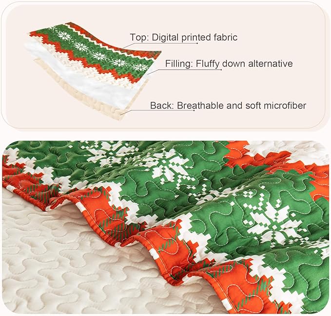 Whale Flotilla Christmas Quilt Twin Size, Soft Boho Floral Bedspreads for Bed Reversible Lightweight Twin Quilt Bedding Set Coverlets with 1 Pillow Sham for All Seasons, Happy Snowflake
