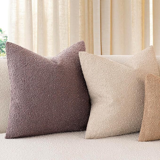 Foindtower Set of 2, Decorative Textured Boucle Throw Pillow Covers Accent Solid Pillow Cases Neutral Soft Cozy Couch Cushion Case for Chair Sofa Bedroom Living Room Home Decor 16x16 Inch Dark Purple