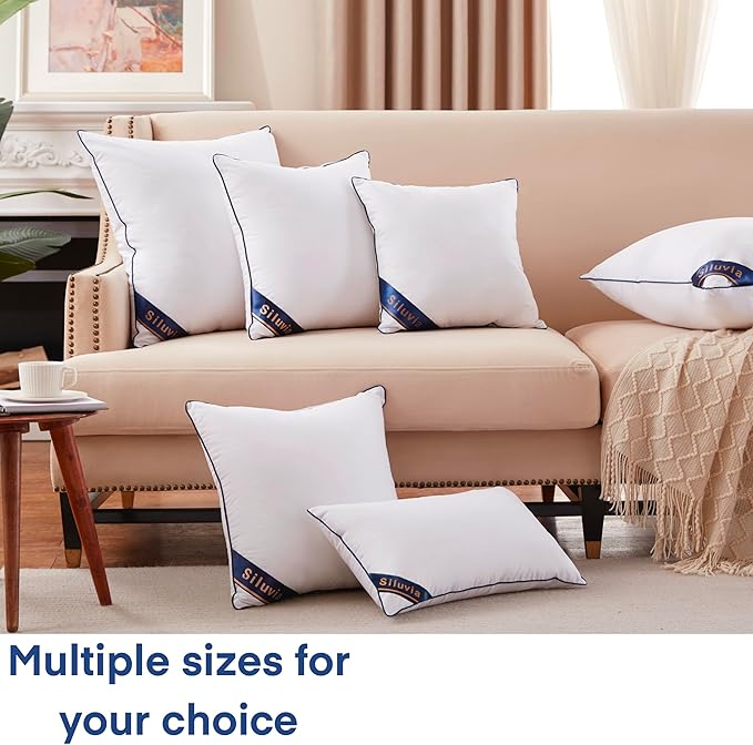 Siluvia Euro Pillows 26x26 Pillow Inserts Set of 2 Square Throw 26 Pillow with 100% Cotton Cover for Sofa, Couch, and Bed - White