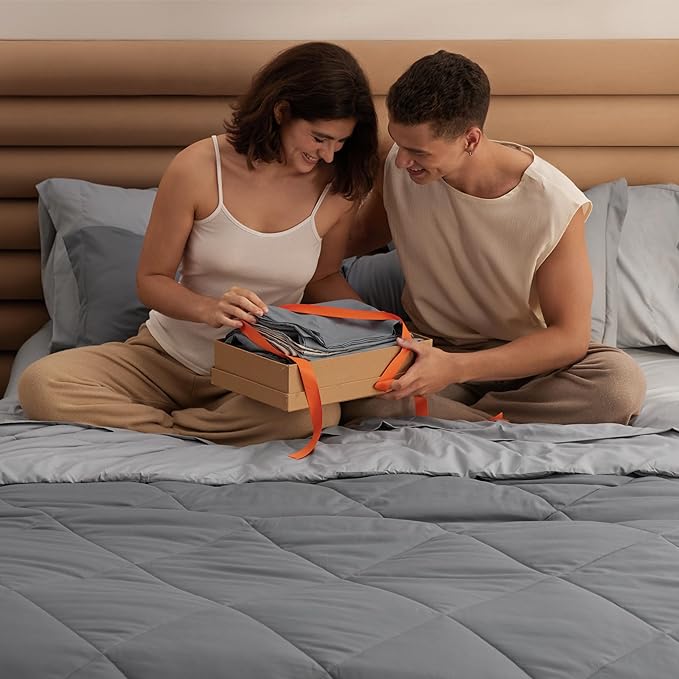 Bedsure Oversized Queen Comforter Set - 7 Pieces Reversible Grey Bedding, Oversized Queen Size Bed Set for All Seasons, Bed in a Bag with Down Alternative Comforter, Sheets, Pillowcases & Shams