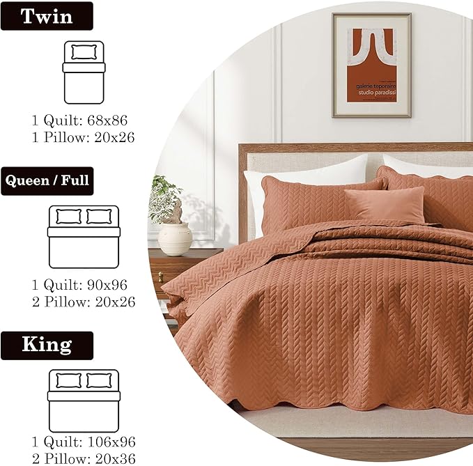 MOONLIGHT20015 8 Pack Quilt King Size Bedding (106" x 96") - Bulk Wholesale for Hotels, Guest Bedroom & Airbnbs - Lightweight Microfiber Reversible Embossed Quilts Bedspread (Rust)