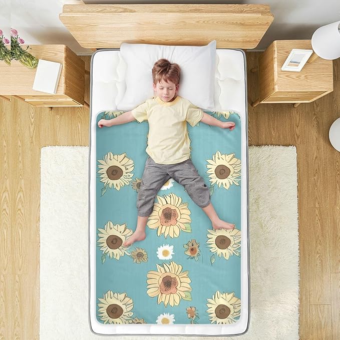 Waterproof Bed Pad Reusable Changing Pad Toddler Mattress Protector Large Pee Pad Baby Diaper Pad Soft Washable Liner Green Yellow Sunflower