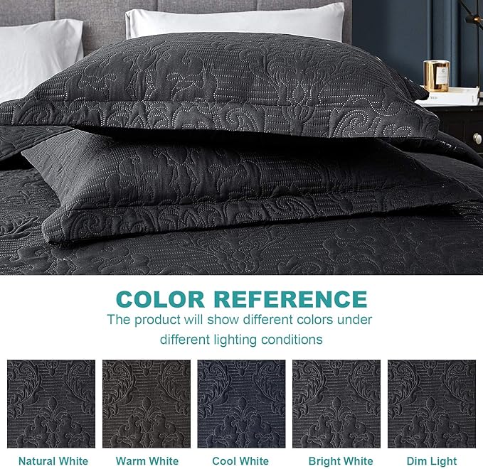 Hansleep Black Quilt Twin Size - Damask Ultrasonic All Season Bedspread Twin, Soft Lightweight Coverlet Bedding Set, 2 Pieces (1 Quilt, 1 Pillow Sham)