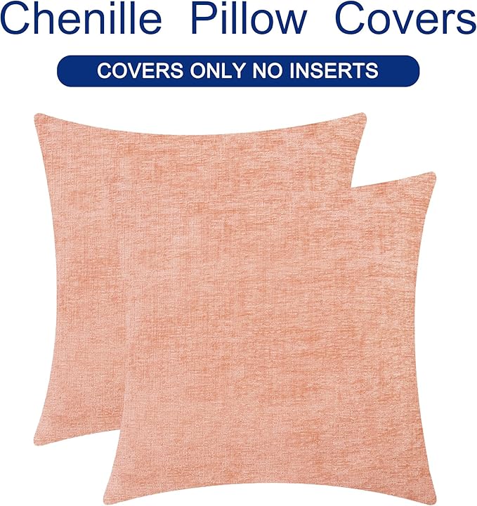 CaliTime Throw Pillow Covers Decorative 24 X 24 Inches Pack of 2 Cozy Chenille Cushion Cases for Couch Sofa Bed Living Room Home Dusty Pink