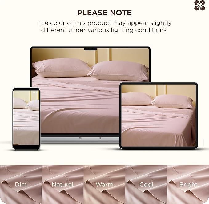 Bedsure Cooling Sheets, Rayon Derived from Bamboo & Cotton Blend, GentleSoft, Breathable, King Size Sheets Set, Deep Pocket Up to 18", Hotel Luxury Bedding for Hot Sleepers, Rose Pink