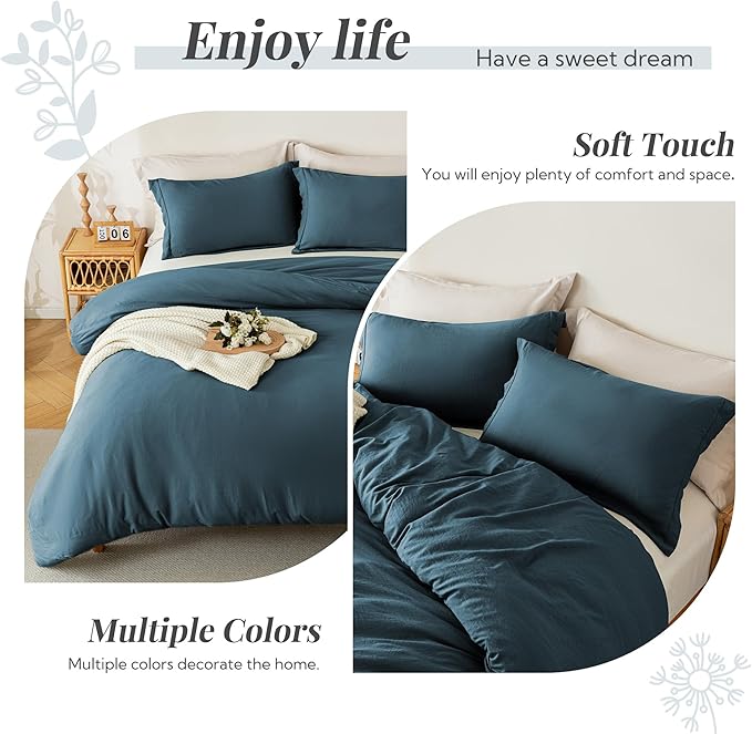 MILDLY Super Soft Duvet Cover - 100% Washed Microfiber Peacock Blue Comforter Cover Set 3 Pieces with Zipper Closure & Corner Ties (No Comforter)