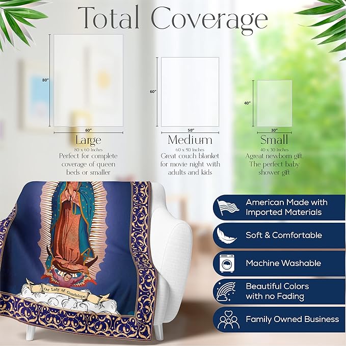 Our Lady of Guadalupe Blanket for Adults, Vintage Roman Catholic Virgin Mary Theme, Classic Religious Statue Print, Plush and Soft, Beautiful Tapestry or Home Decor, (Sherpa 50x60)