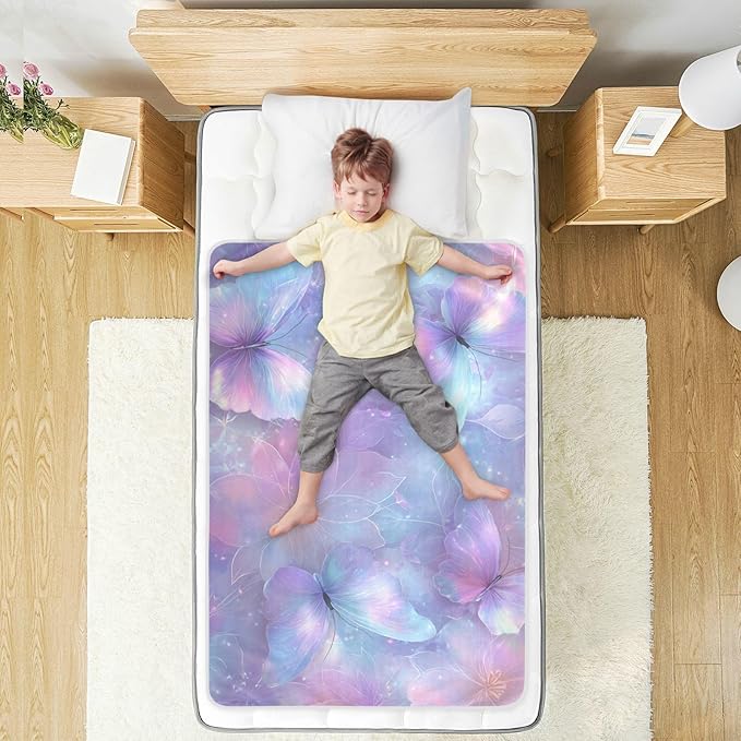 Waterproof Bed Pad Reusable Changing Pad Toddler Mattress Protector Large Pee Pad Baby Diaper Pad Soft Washable Liner Blue Butterfly Blossom