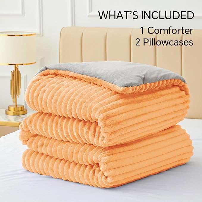 BEDELITE Fleece Full Comforter Set -Super Soft & Warm Fluffy Coral Bedding, Luxury Fuzzy Heavy Bed Set for Winter with 2 Pillow Cases