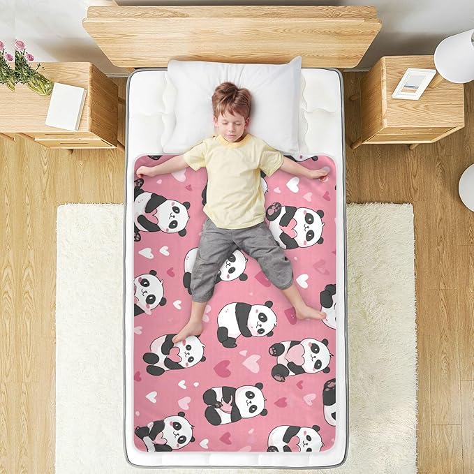 Waterproof Bed Pad Reusable Changing Pad Toddler Mattress Protector Large Pee Pad Baby Diaper Pad Soft Washable Liner Cute Pink Pandas and Hearts