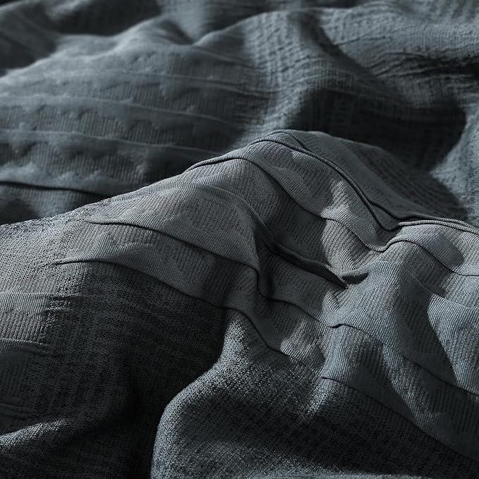 MaiRêve Full Size Comforter Sets Blue Grey, Textured Design Crinkle Bedding Sets 7 Pieces, All Season Bed in A Bag with Comforter, Sheets, Pillowcases & Shams