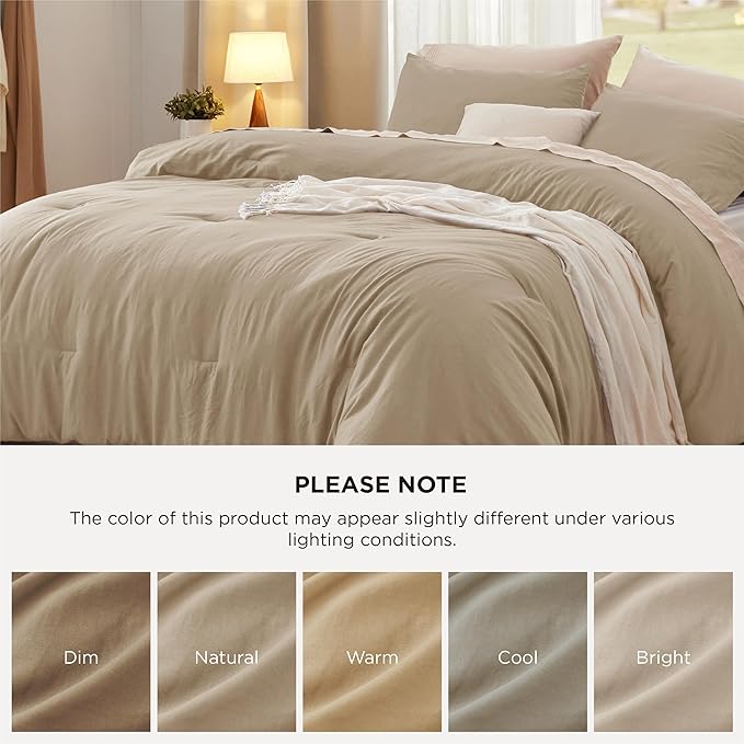 Bedsure Twin/Twin XL Comforter Set, Khaki Soft Prewashed Bedding for All Seasons, 2 Pieces GentleSoft™ Bed Set, 1 Lightweight Comforter (68"x88") and 1 Pillowcase (20"x26")