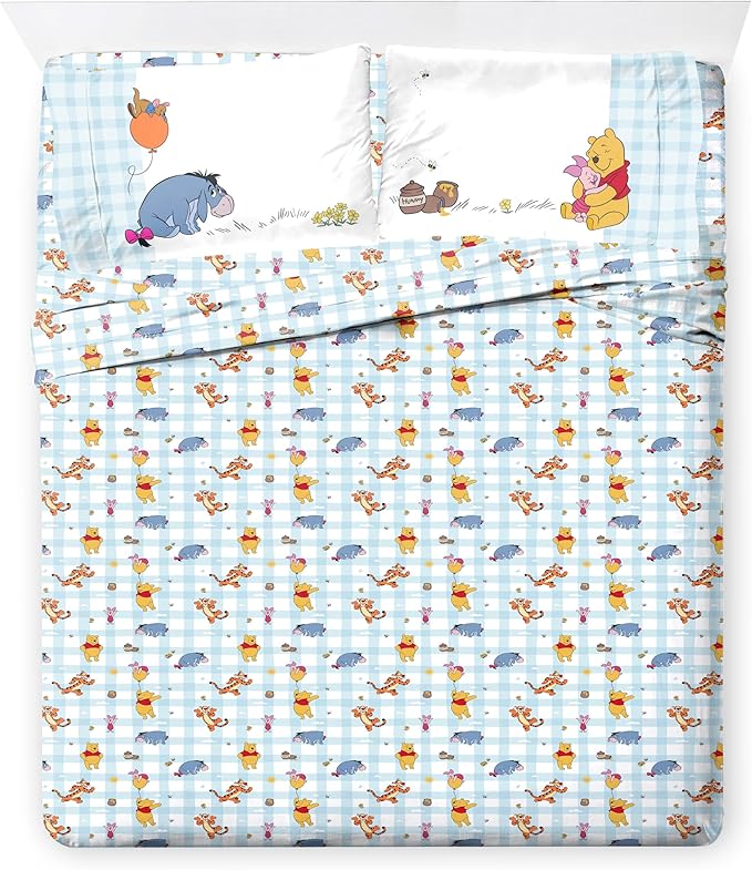 Jay Franco Kids Comforter Set Includes Sheets and Pillow Covers - Soft and Cozy Bed Set for Stylish Room Decor, Official Licensed Bedding, White - Winnie The Pooh, 7 Piece Full