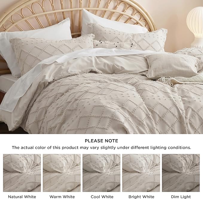 Bedsure Boho Duvet Cover King Size - Beige Breathable & Soft Boho Bedding, Machine Washable Comforter Cover for All Seasons, Includes 1 Duvet Cover 104"x90" with 2 Pillow Shams & Zipper Closure